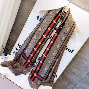 Miss Aronia Long Designer Brown and Red Patterned Scarf